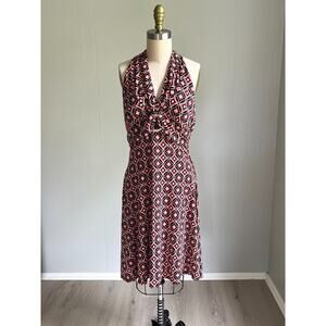 Vintage Y2K‎ My Michelle Halter Dress Large Stretchy Pink Brown Geometric Funky